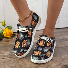 Halloween Pumpkin Pattern Slip On Sneakers Lightweight Comfortable Shoes