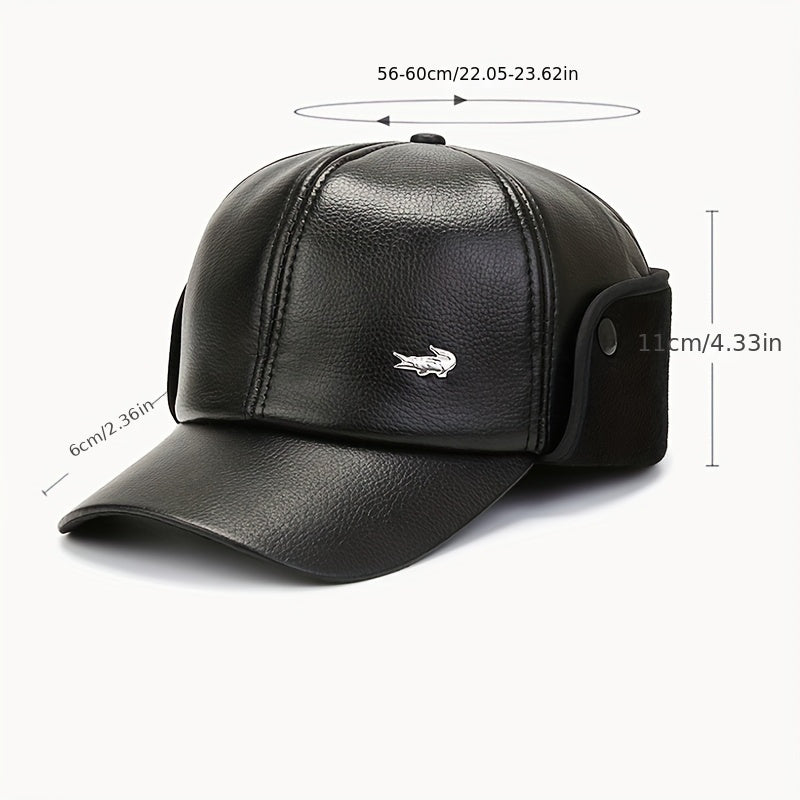 Men's Winter Ear Protection Fleece Leather Hat Outdoor Ski Cap