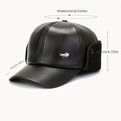 Men's Winter Ear Protection Fleece Leather Hat Outdoor Ski Cap