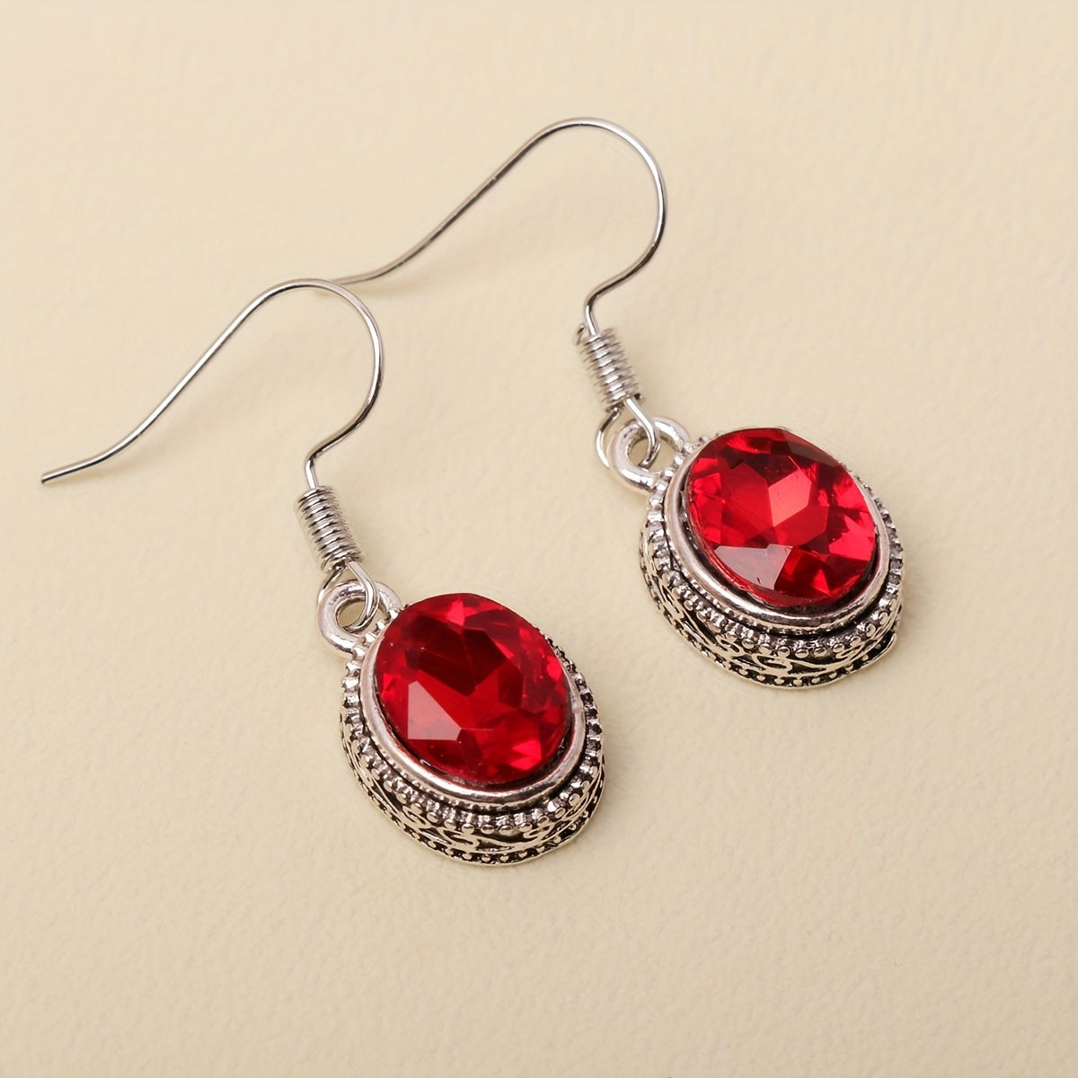 Ethnic Style Oval Glass Hook Earrings for Women
