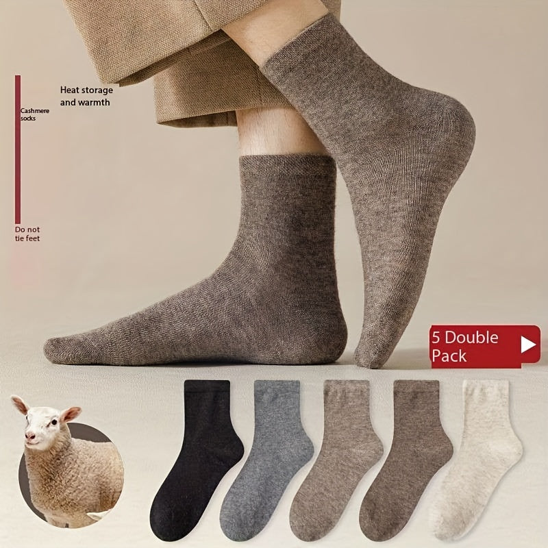 5 Pairs Wool Mid-Calf Socks - Winter Warm Deodorant