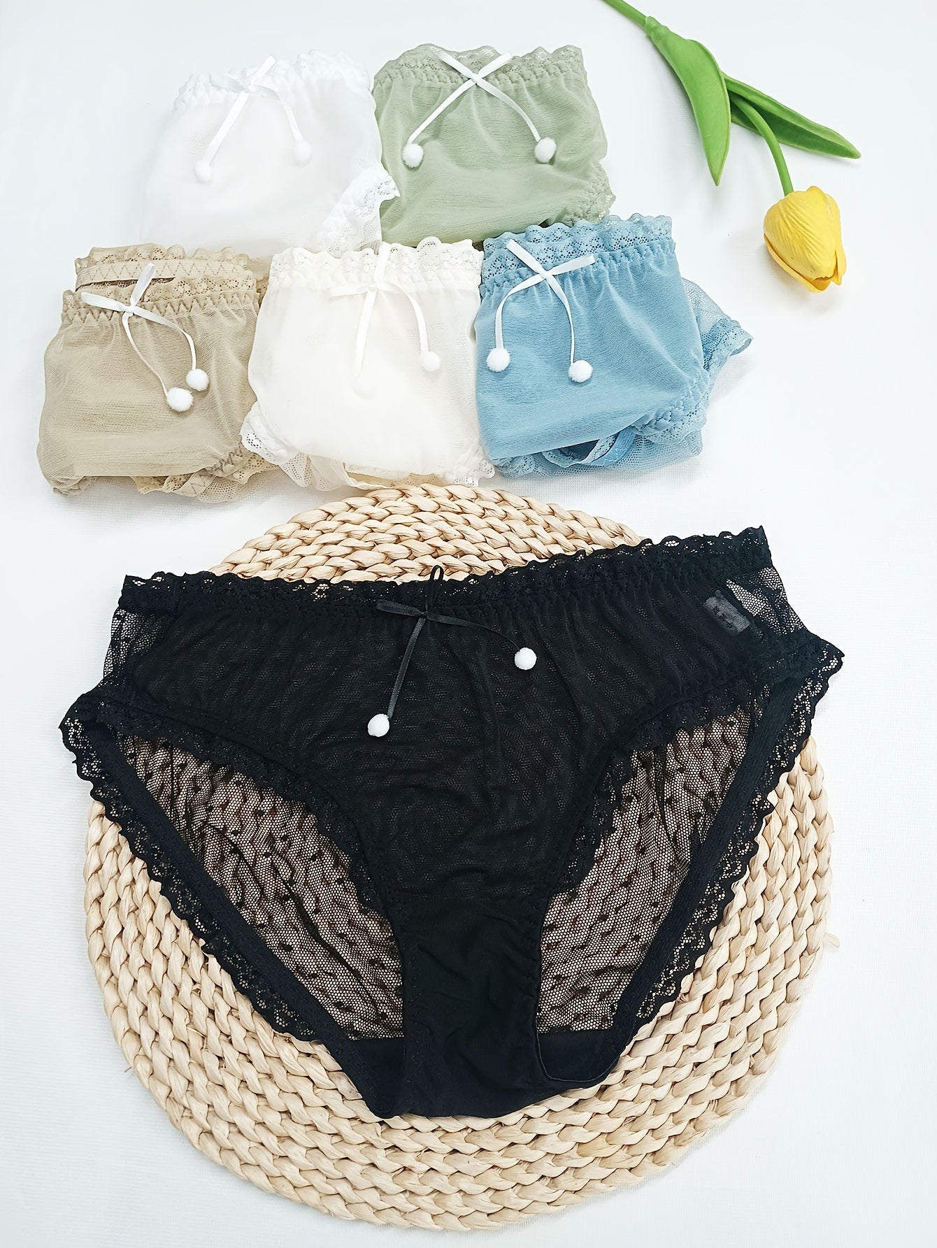 6pcs Polka Dot Mesh Briefs Stretchy Intimates Panties