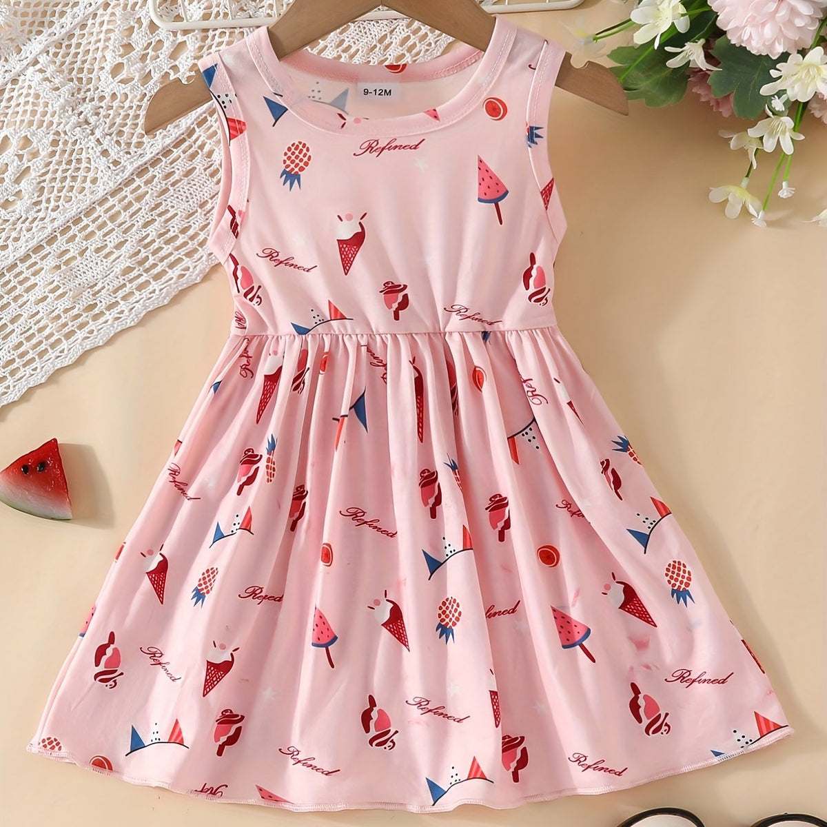 Baby Girls Ice Cream Print Sleeveless Dress