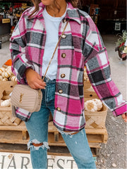  Plaid Print Long Sleeve Button Up Blouse