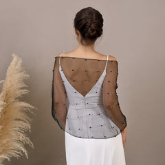 Short Bridal Cape with Pearl Mesh Overlay for Bridesmaids