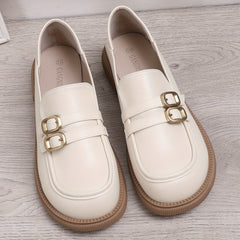 Women's Double Buckle Strap Loafers Slip On Shoes