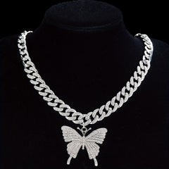 Butterfly Necklace Full Diamond Cuban Chain Necklace