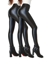 Yoga Sports Faux Leather Leggings Tummy Control Fitness Cropped Pants
