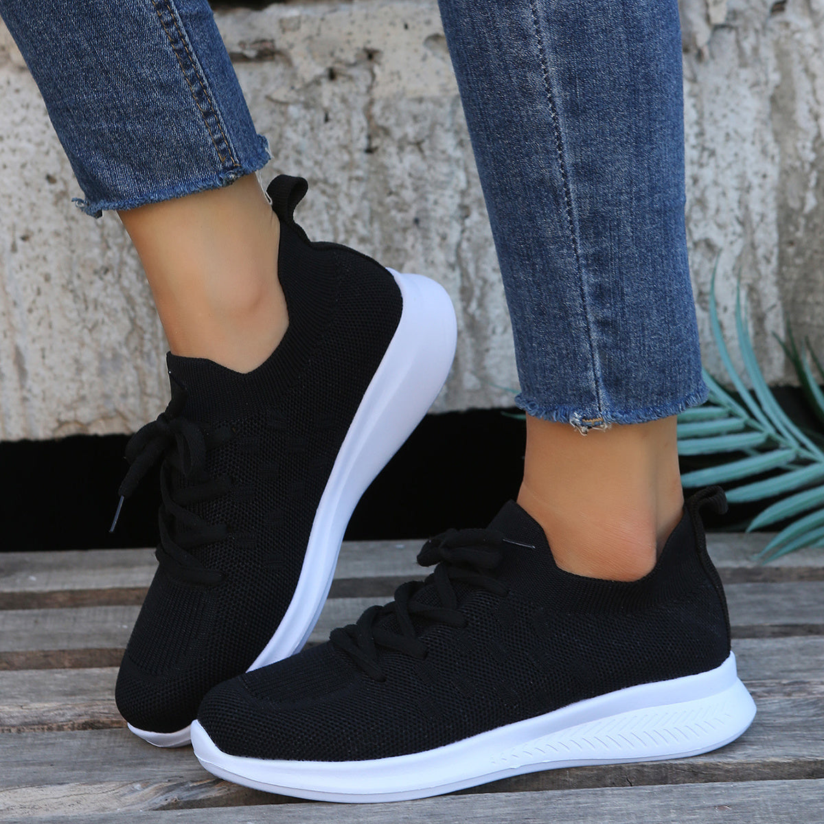 Women's Casual Flying Woven Sneakers Breathable Running Shoes