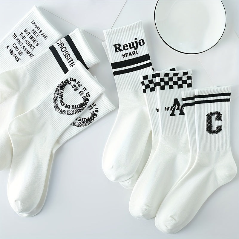 8 Pairs Letter Print Socks Women's Mid Tube Stockings