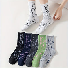 6 Pairs Lightning Print Mid Tube Socks Women's Stockings & Hosiery