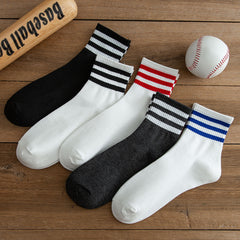 5 Pairs Striped Sports Socks College Style All match Socks Women's Stockings