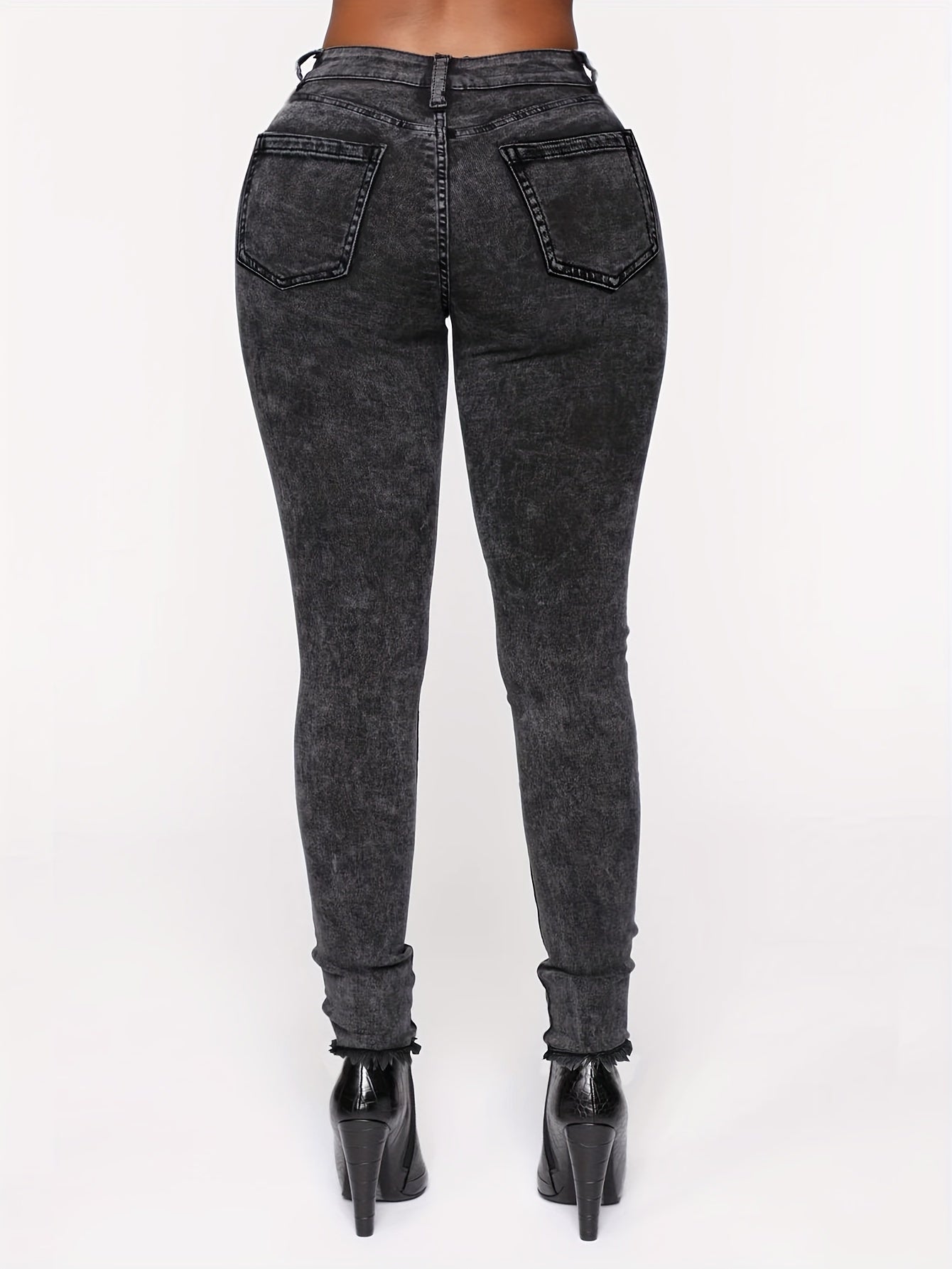  Fluffy Trim Button Up Skinny Jeans