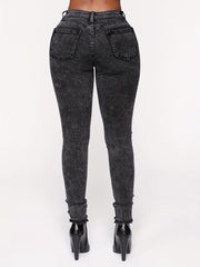 Fluffy Trim Button Up Skinny Jeans