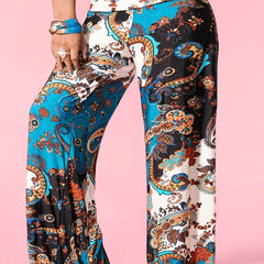 Floral Paisley Print Wide Leg Yoga Pants Plus Size