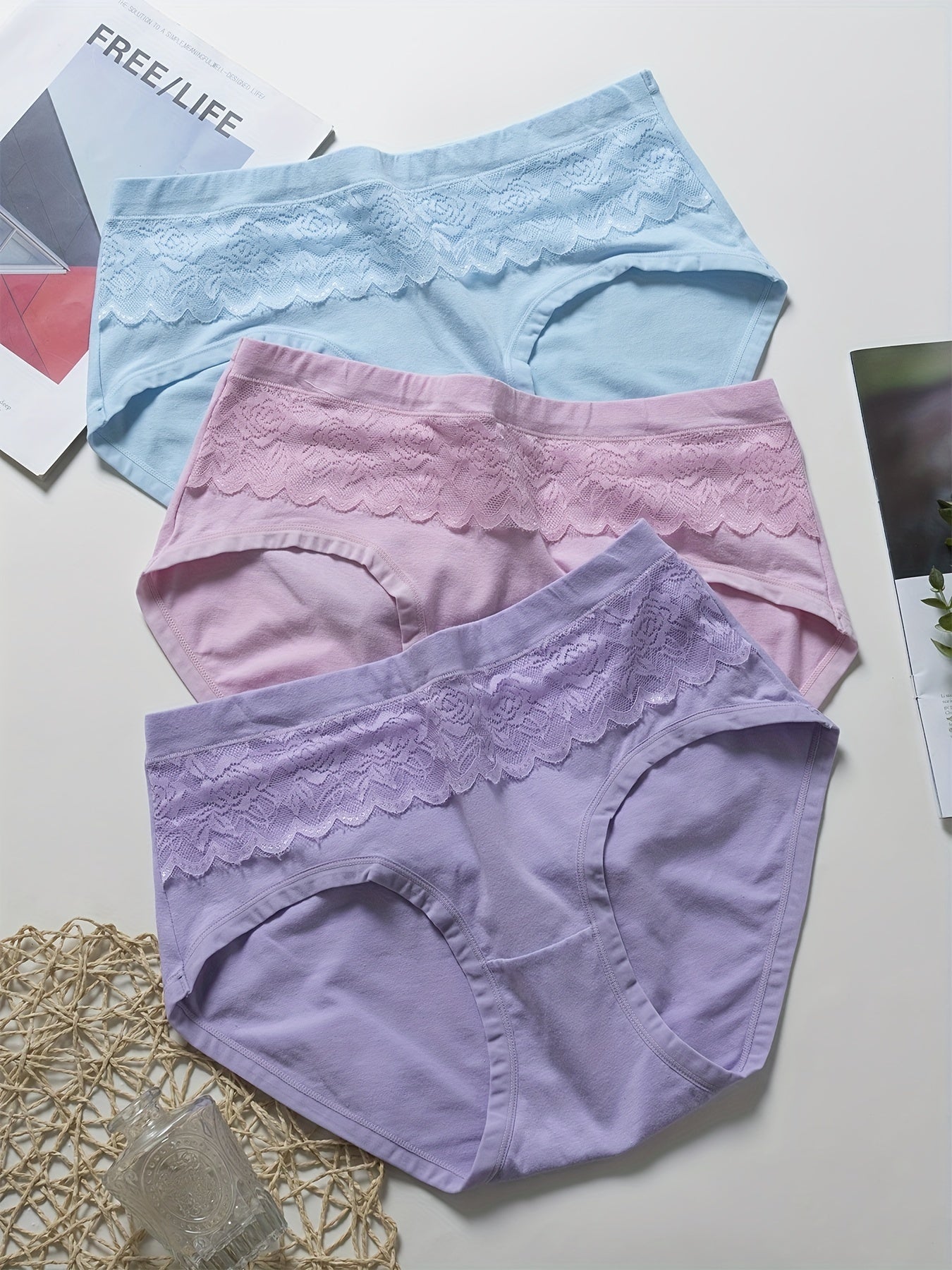 3 Pack Plus Size Lace High Waist Panties Set