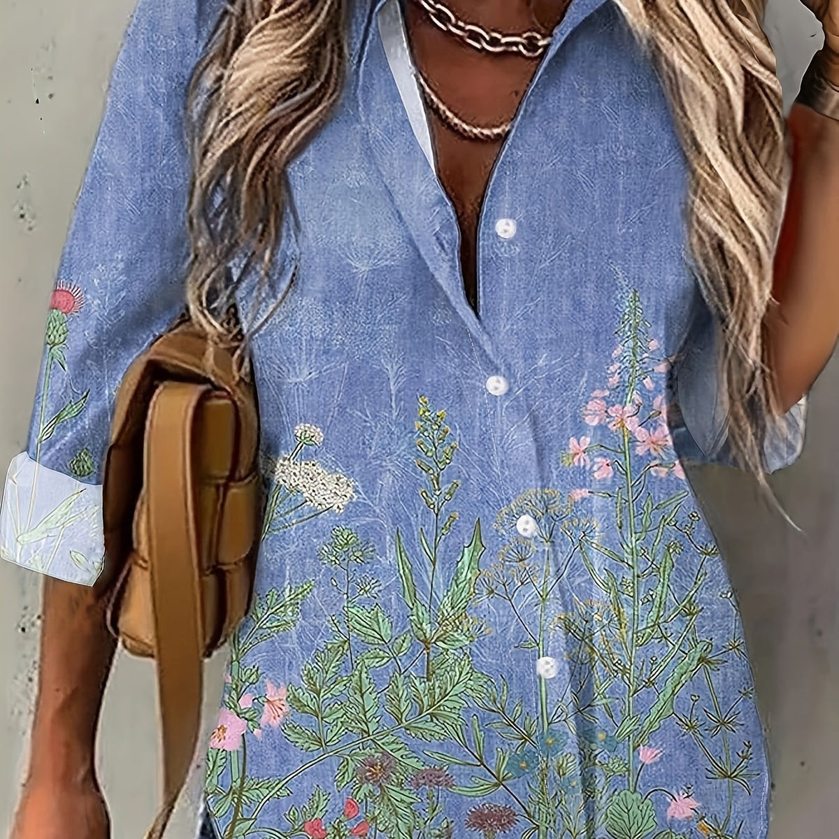  Floral Print Long Sleeve Button Up Shirt