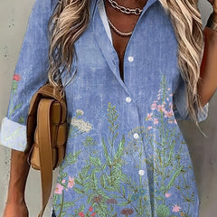  Floral Print Long Sleeve Button Up Shirt