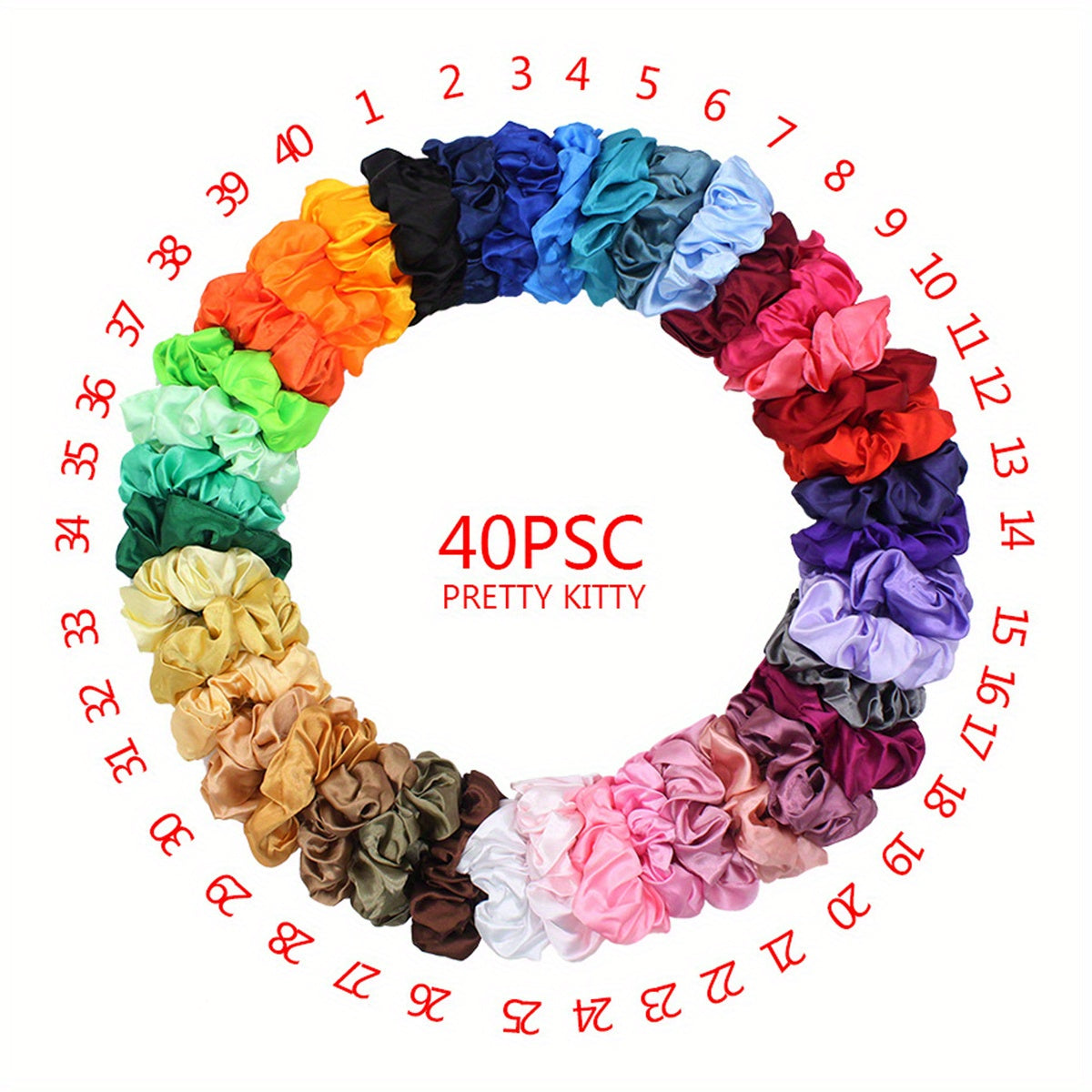 40pcs Y2K Colorful Scrunchies Hair Tie Solid Hair Rope Silky Hair Ring Ponytail