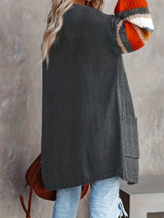  Stripe Print Lantern Sleeve Cardigan