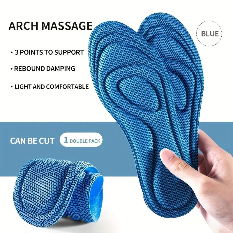 1 Pair 5D Grey Sports Insoles Memory Foam Orthopedic Anti Odor High Elastic