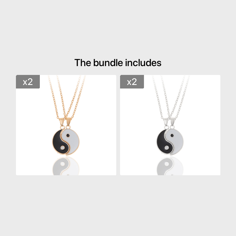 Stainless Steel Yin Yang Pendant Puzzle Piece Necklace for Couple or Friends