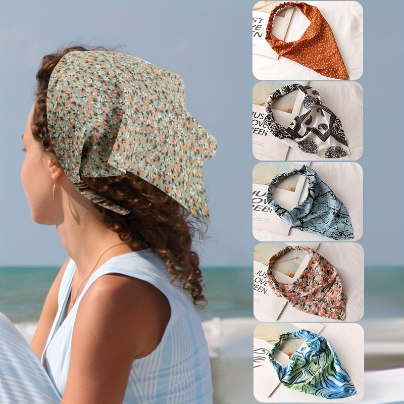 Paisley Print Headband Triangle Head Scarf Elastic Fabric Turban Women