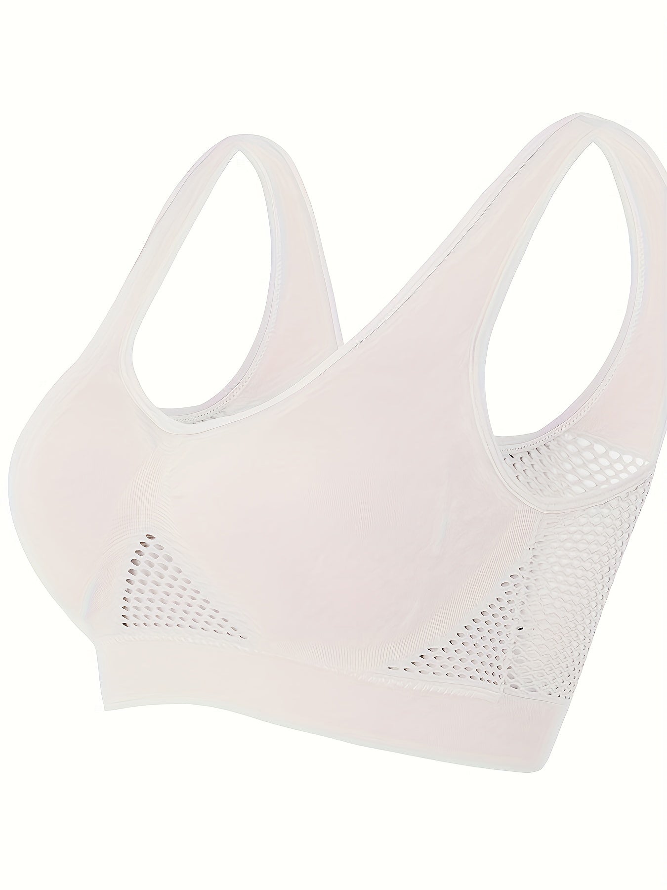 Plus Size Sports Bra Women's Plus Solid Breathable Hollow Mesh Fitness Gym Bra