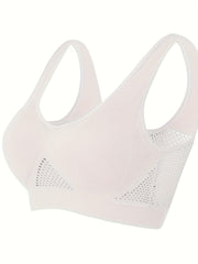 Plus Size Sports Bra Women's Plus Solid Breathable Hollow Mesh Fitness Gym Bra