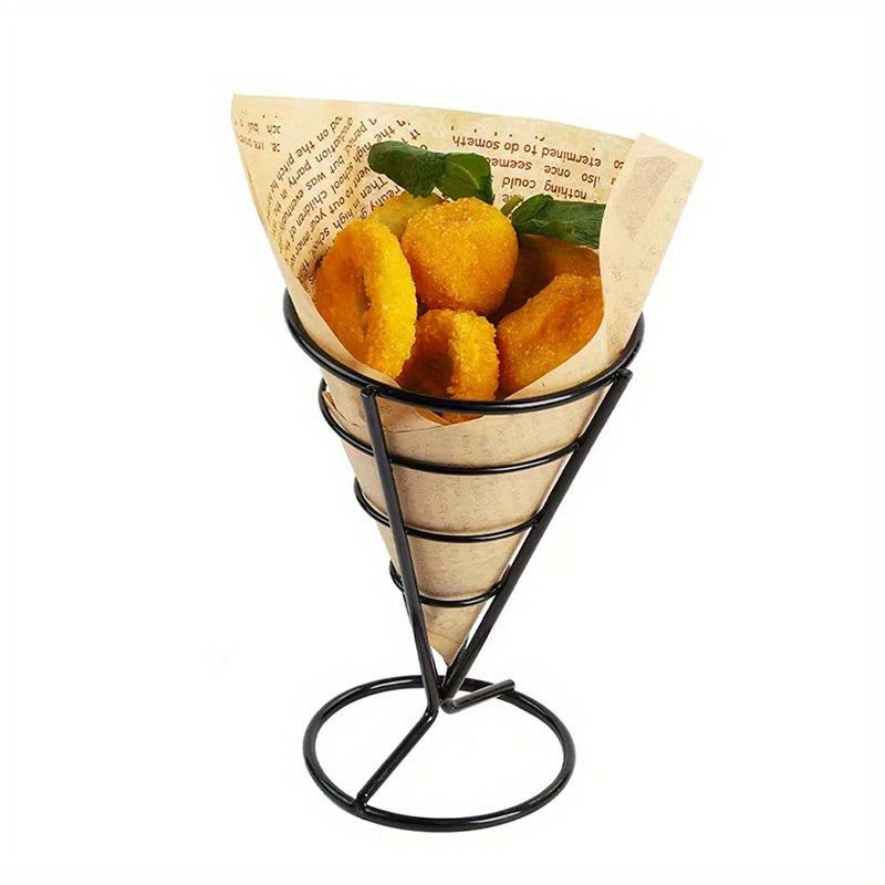 Metal Wire French Fry Holder with Sauce Dipper for Finger Food Cones