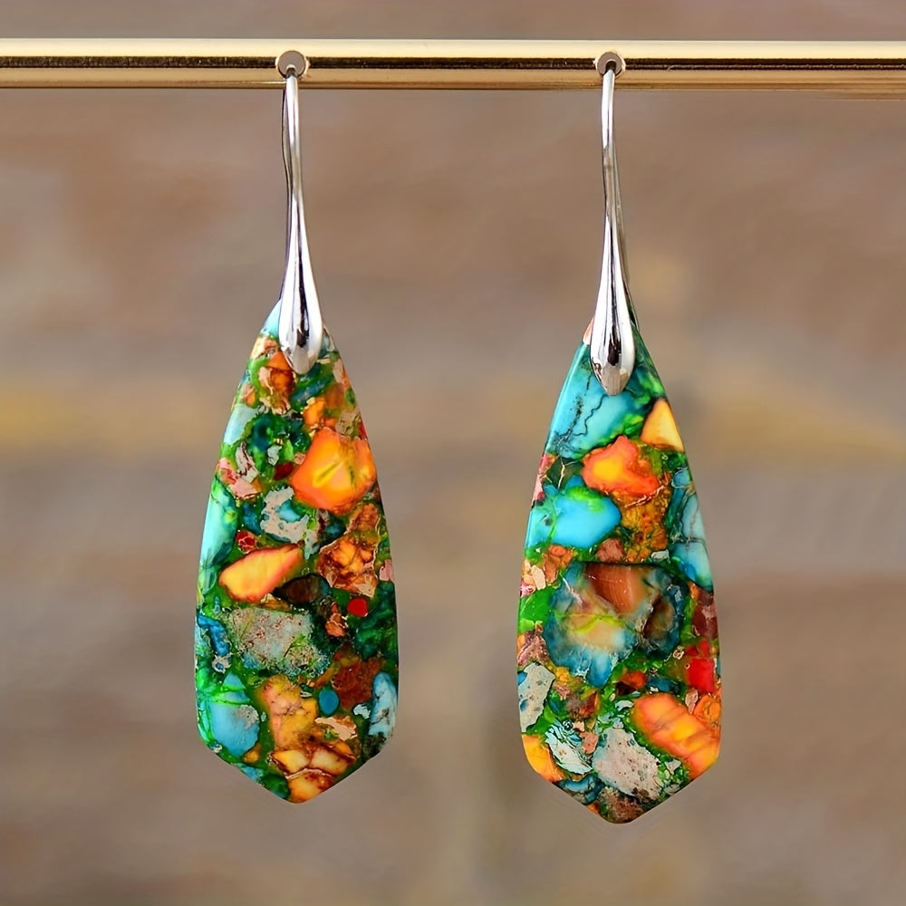 Natural Imperial Stone Dangle Earrings Bohemian Style Jewelry Gift
