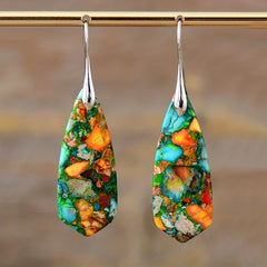 Natural Imperial Stone Dangle Earrings Bohemian Style Jewelry Gift