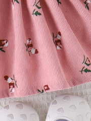 2pcs Floral Print Big Bow Baby Girl Dress With Headband Set
