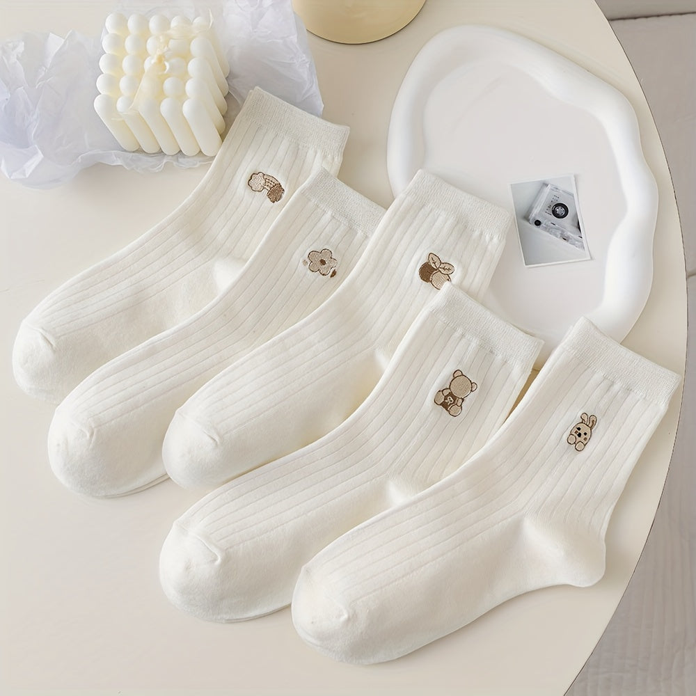 5 Pairs Cartoon Embroidery Socks Women's Stockings