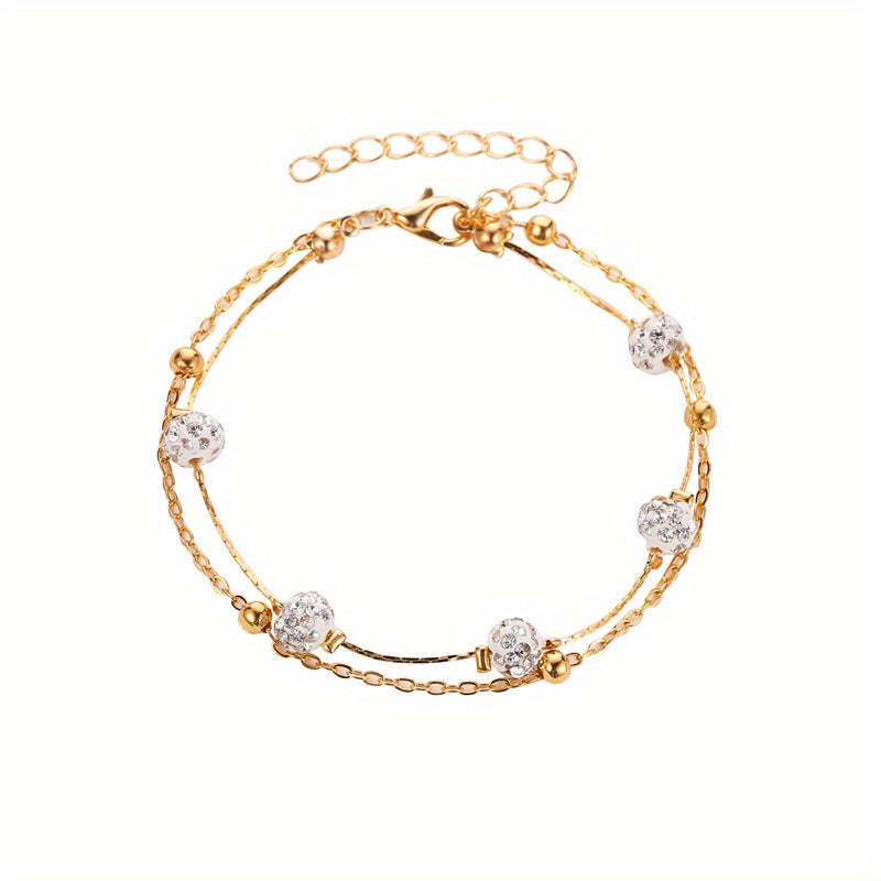Men's Faux Diamond Crystal Anklet Double Layer For Unisex