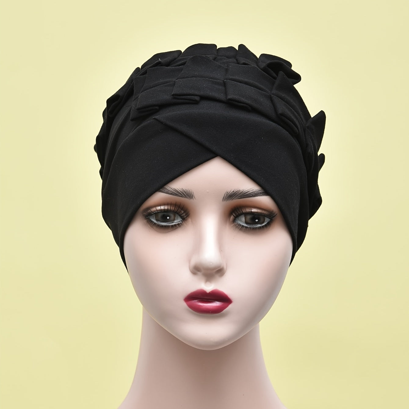 Solid Ruffles Turban Cap Head Wrap Chemo Cap Beanie