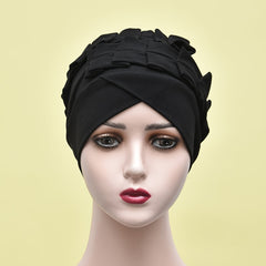 Solid Ruffles Turban Cap Head Wrap Chemo Cap Beanie