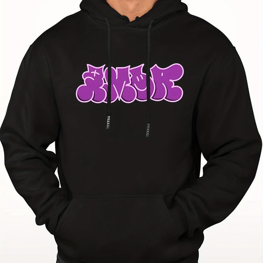 Men's Cartoon Letter Print Hooded Sweatshirt for Autumn and Winter