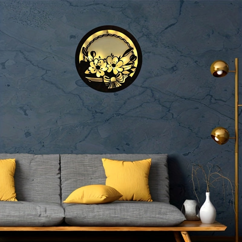 Children's Room Decoration Wall Clock LED Creative Lamp Retro Wooden Sign