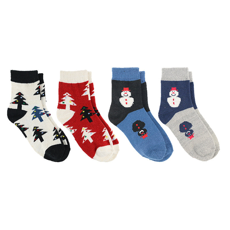4 Pairs Snowman Print Socks Women's Christmas Crew Stockings