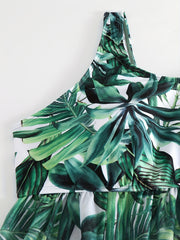  Vacay Tankini Set Women's Plus Tropical Print Round Neck