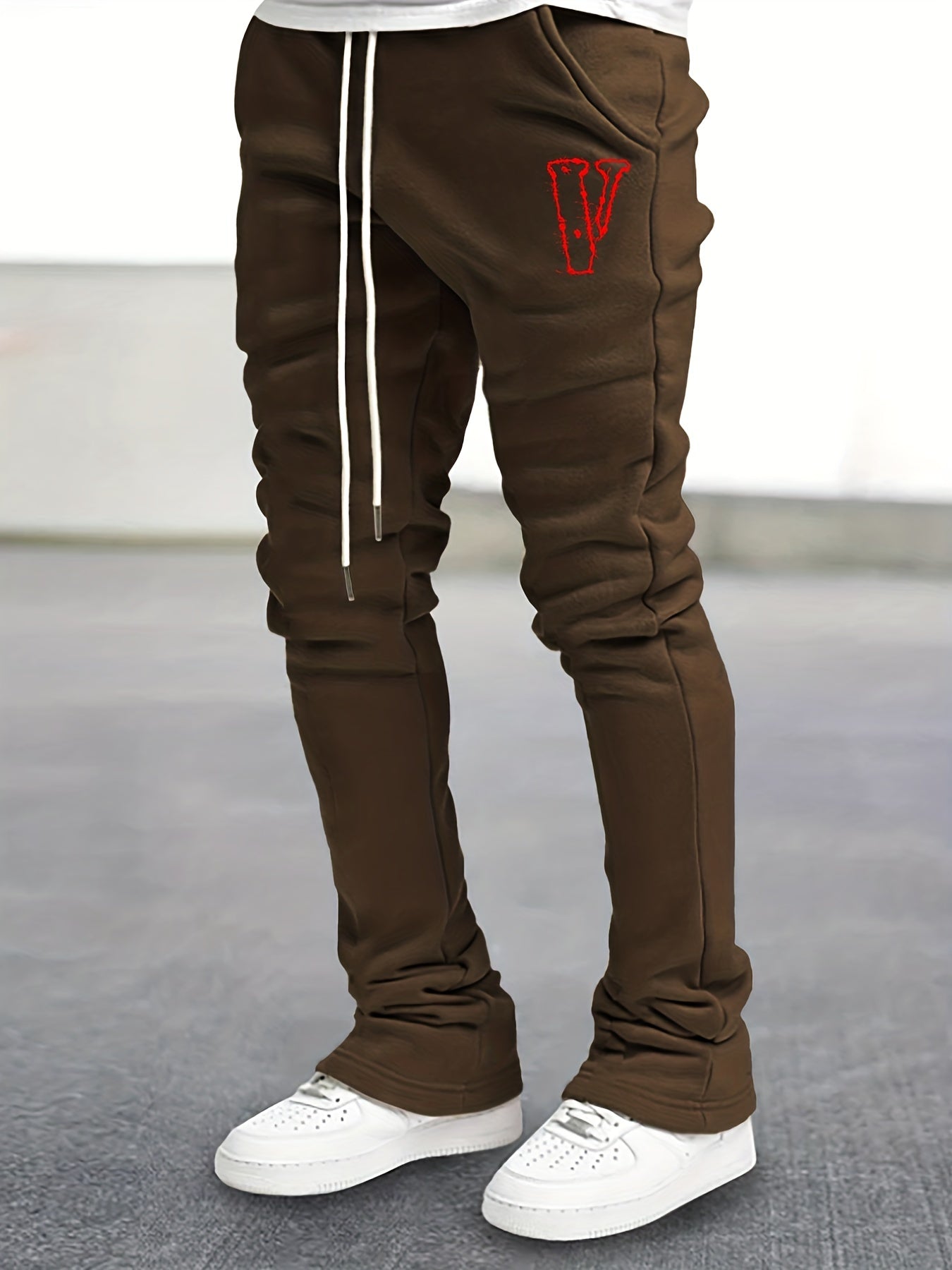 Men's V Pattern Drawstring Flare Pants