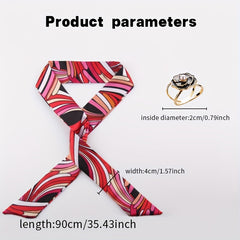 2pcs Red Striped Skinny Scarf & Scarf Ring Set