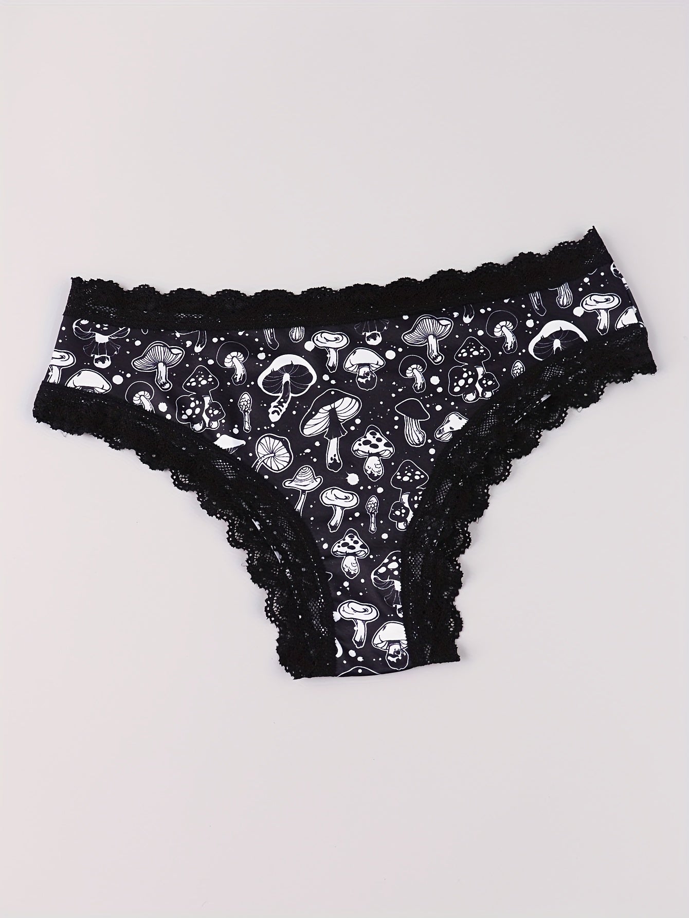  Eyeball & Mushroom Print Lace Trim Bikini Set