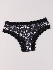  Eyeball & Mushroom Print Lace Trim Bikini Set