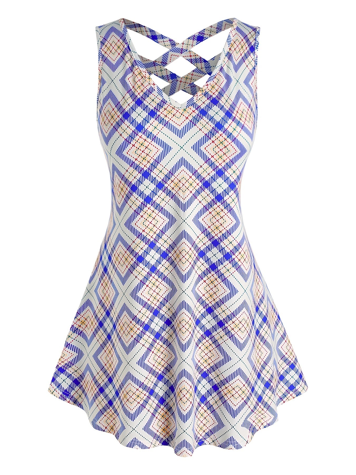 Plus Size Geometric Print Criss Cross Tank Top Women's Plus