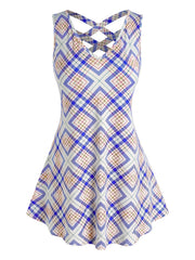 Plus Size Geometric Print Criss Cross Tank Top Women's Plus