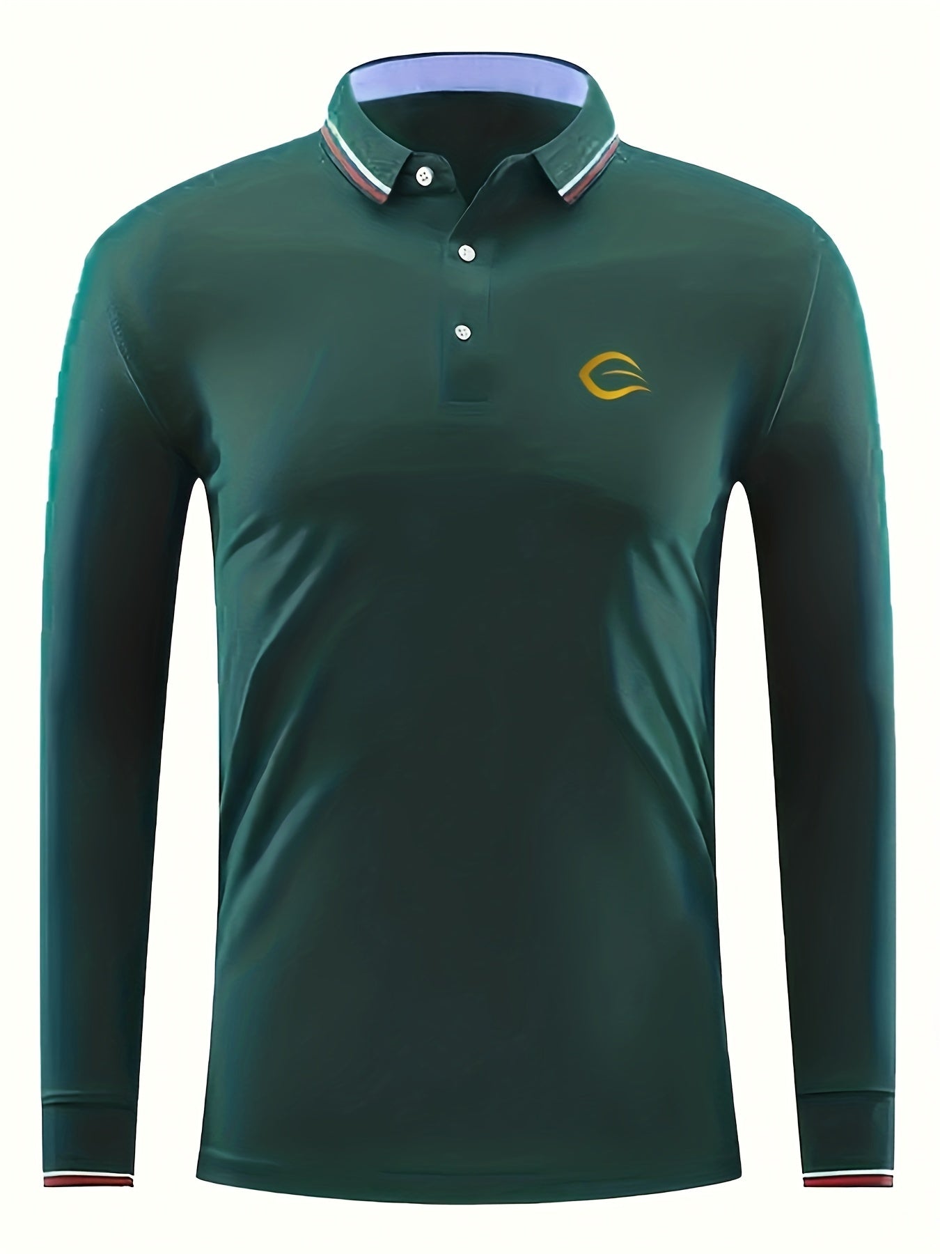 Men's E Print Polo Shirt Casual Stretch Breathable Long Sleeve Shirt