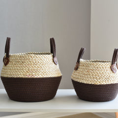 Hand-Woven Straw Basket with Handle Large Plant Storage Box