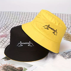 Embroidered Unisex Couple Bucket Hat Lightweight Sunscreen Fisherman Cap